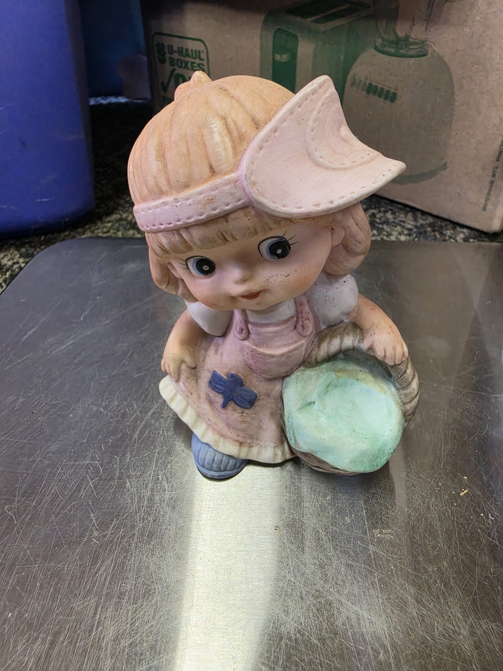 Homco Pink Girl Figurine Planter with Blue & Green Accents